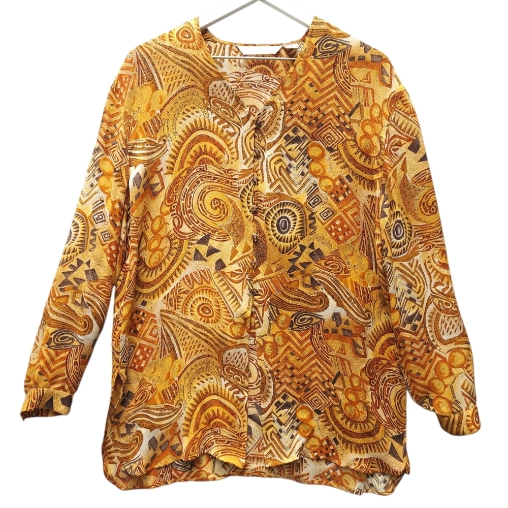 Brett Harrison‎ Vintage Silk Vibrant Geometric Tribal Pattern Tunic